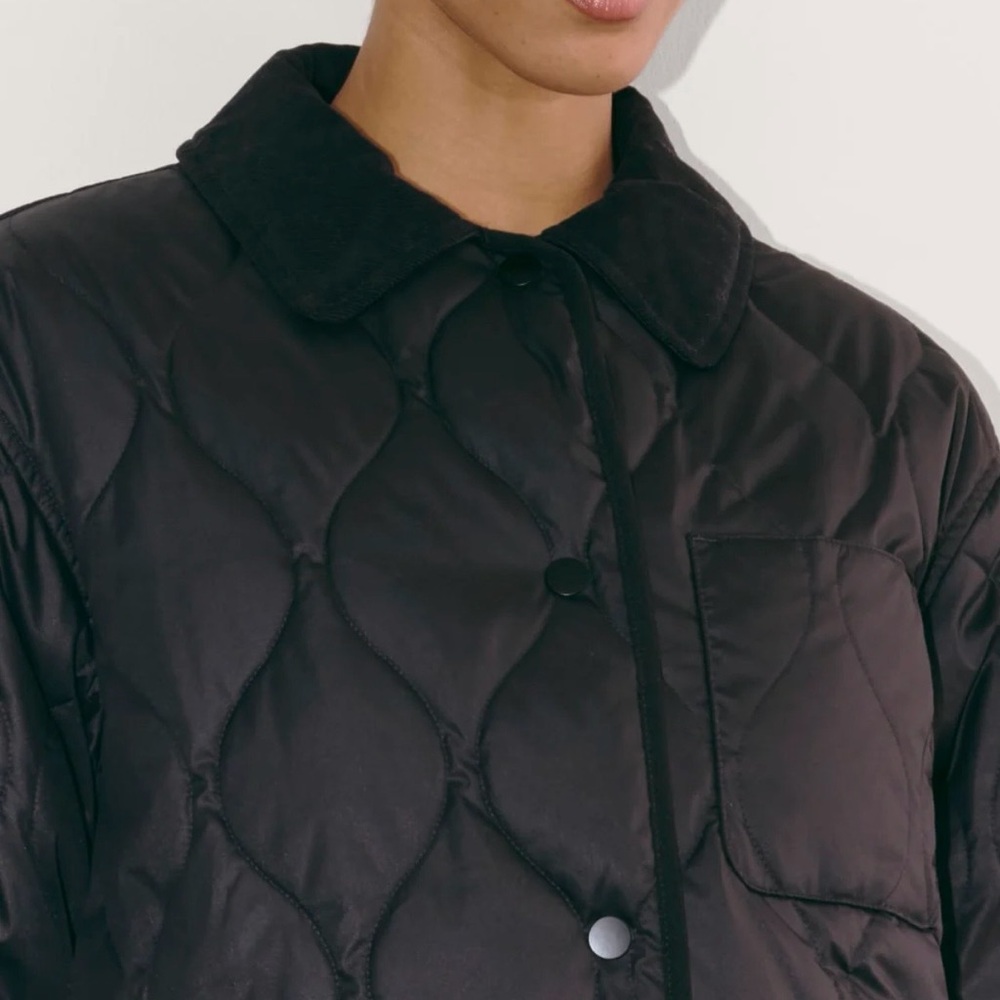 Everlane Quilted Ranch Jacket Chore Barn Corduroy Collar Black Size M - Picture 3 of 9